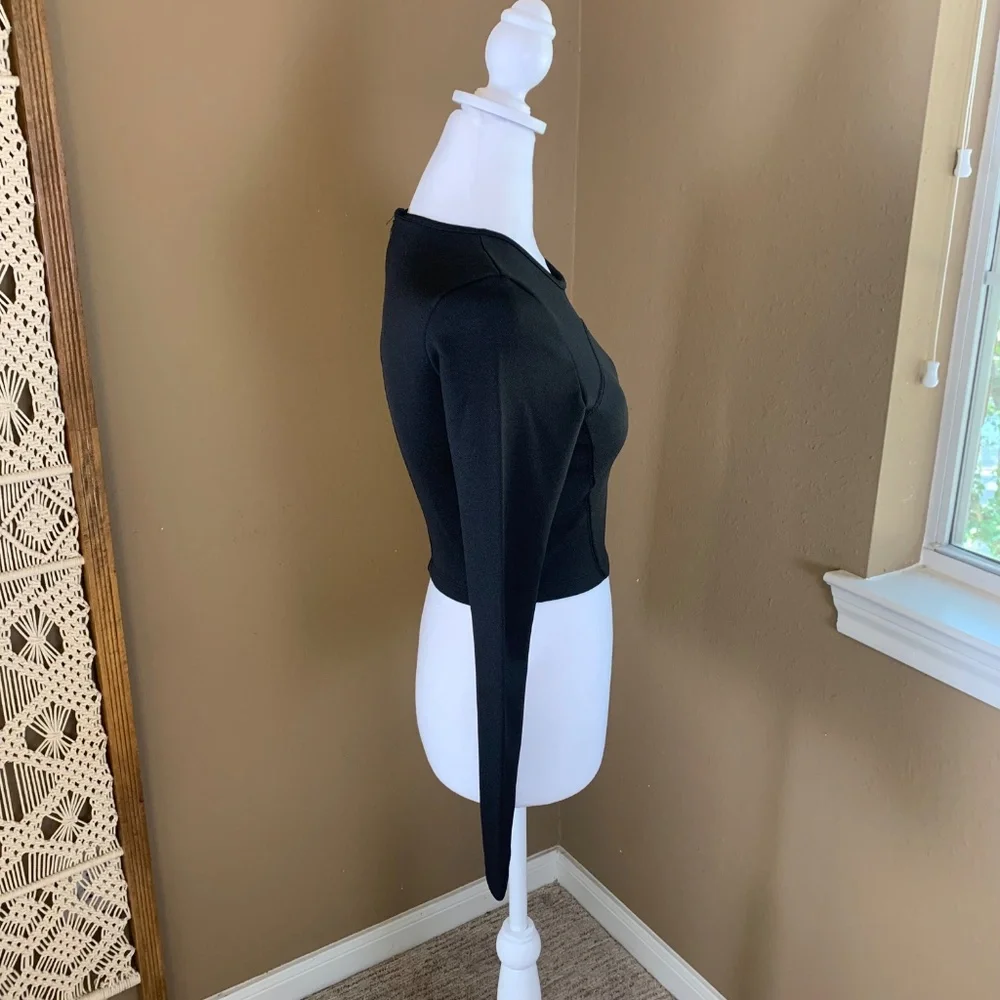 Zara Black Crop‎ Top Long Sleeves - Size Small 💃 - Picture 6 of 12